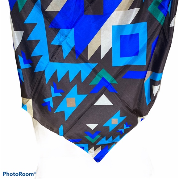 Wyoming Traders Wild Rag Southwest Print Brown / Blue 100% Silk Scarf - 34.5" - Picture 2 of 2